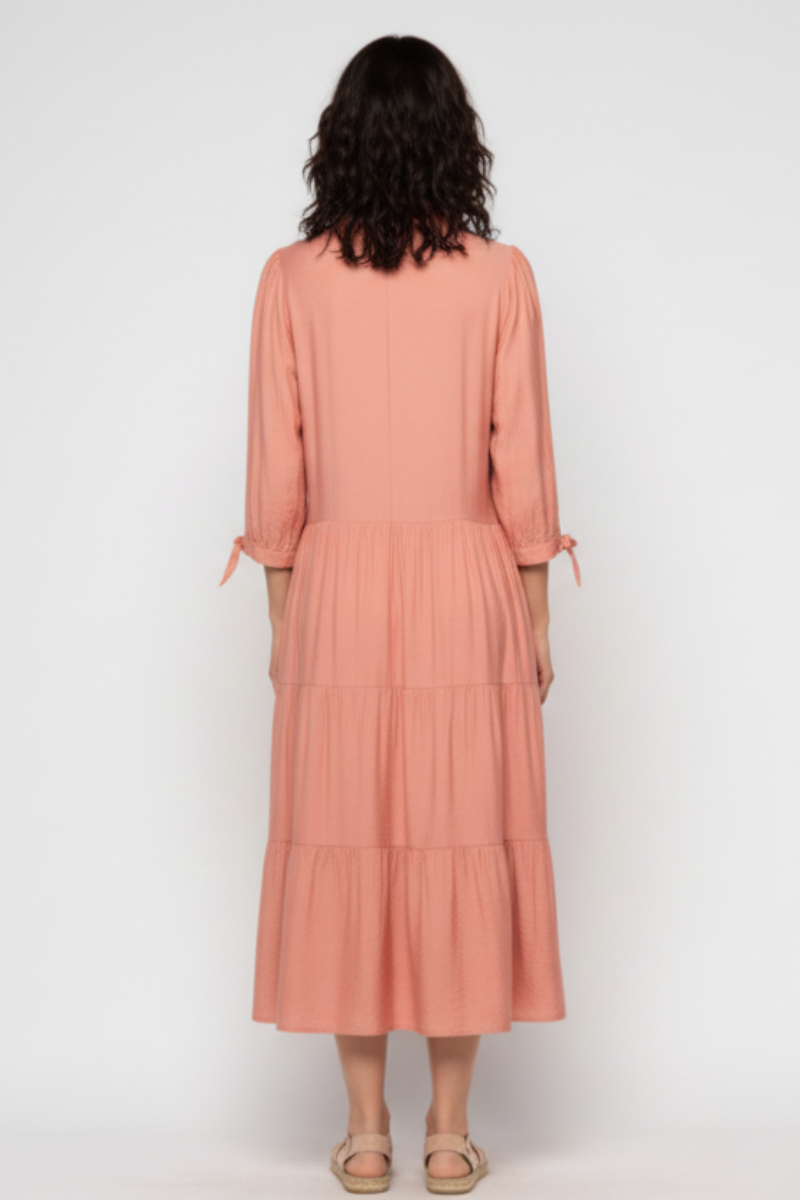BLUSH COLLARED BUTTON DOWN RUFFLED MAXI DRESS MDR8829-