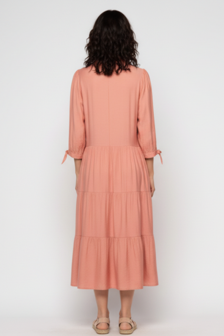 BLUSH COLLARED BUTTON DOWN RUFFLED MAXI DRESS MDR8829-