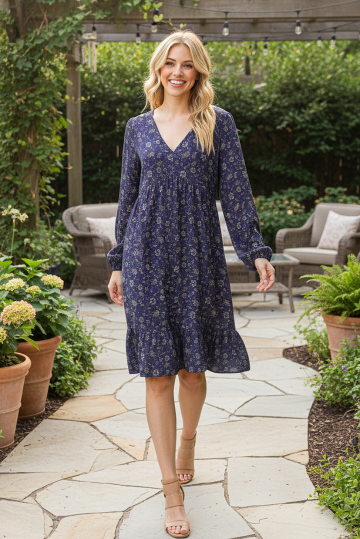 PLUS SIZE FLORAL PRINT PUFF SLEEVE BABYDOLL MINI DRESS HMED6786