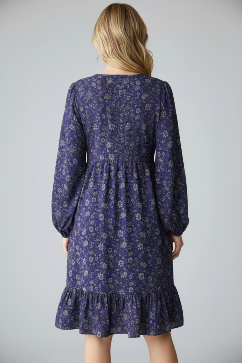 PLUS SIZE FLORAL PRINT PUFF SLEEVE BABYDOLL MINI DRESS HMED6786