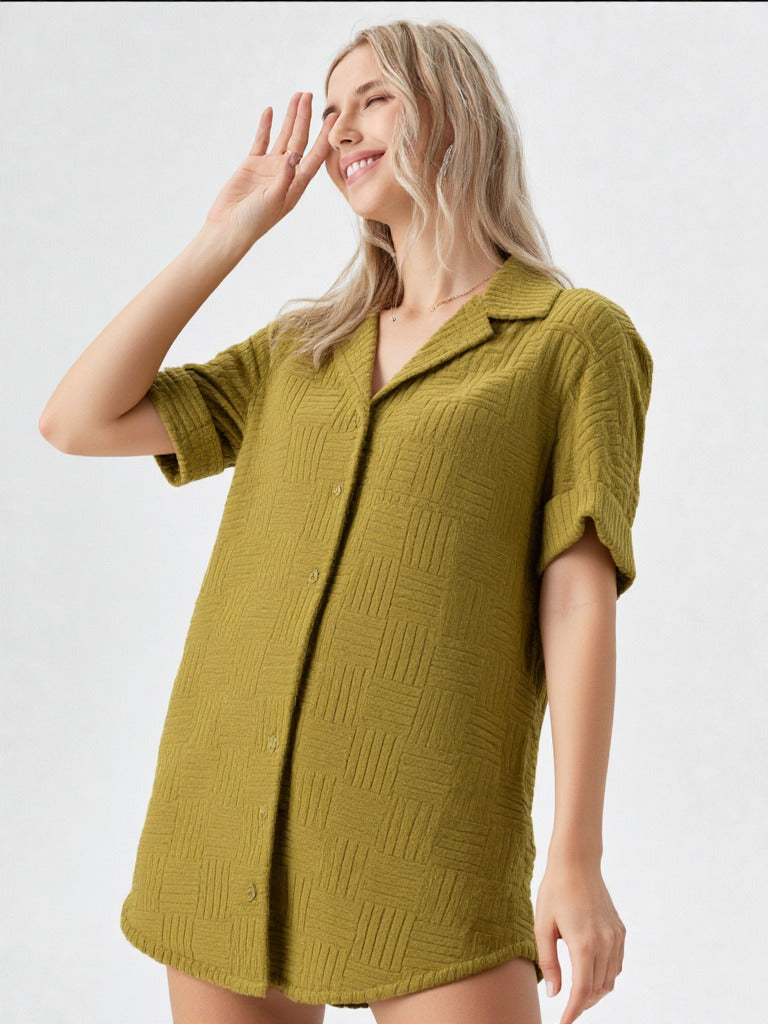 Textured Knit Casual Oversized Mini Dress