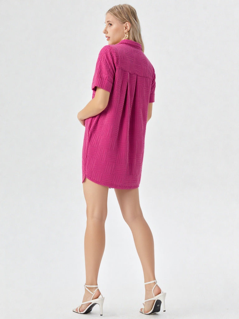 Textured Knit Casual Oversized Mini Dress