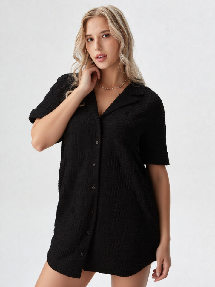 Textured Knit Casual Oversized Mini Dress