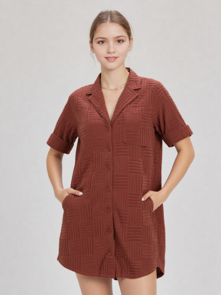 Textured Knit Casual Oversized Mini Dress