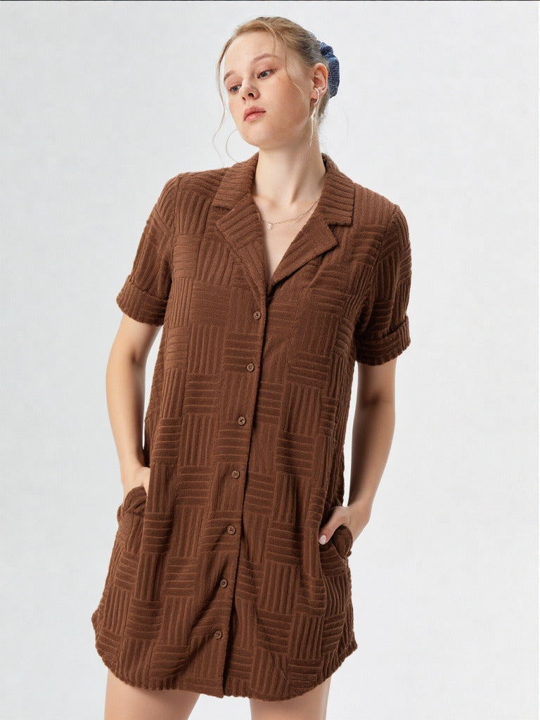 Textured Knit Casual Oversized Mini Dress