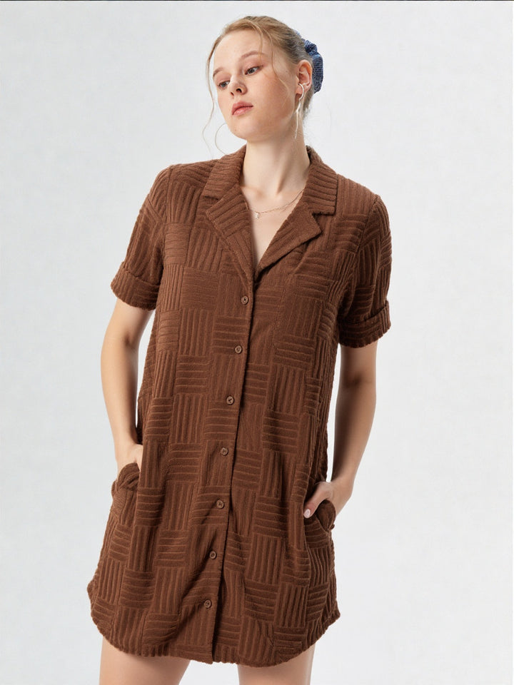 Textured Knit Casual Oversized Mini Dress