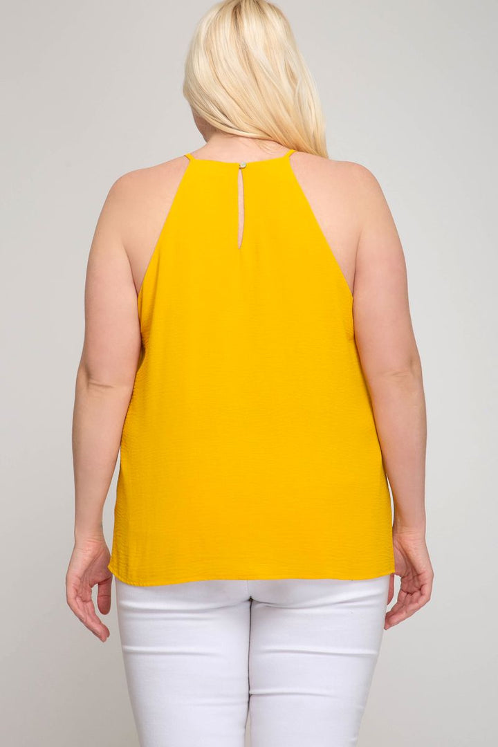 SUNFLOWER FRONT TIE DETAILED WOVEN CAMI PLUS SIZE TOP