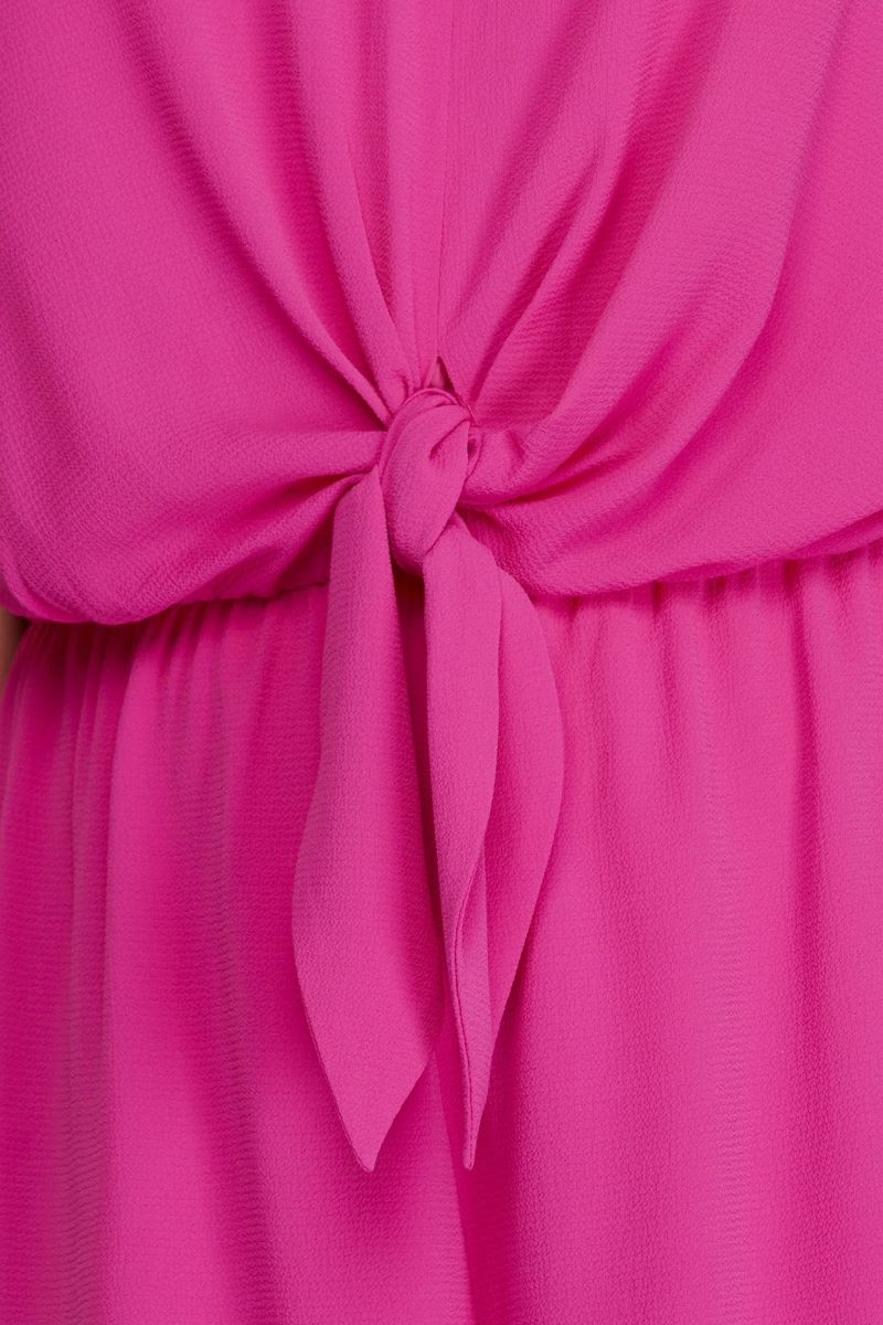 MAGENTA PINK DROP SHOULDER TIE FRONT PLUS SIZE WOVEN ROMPER