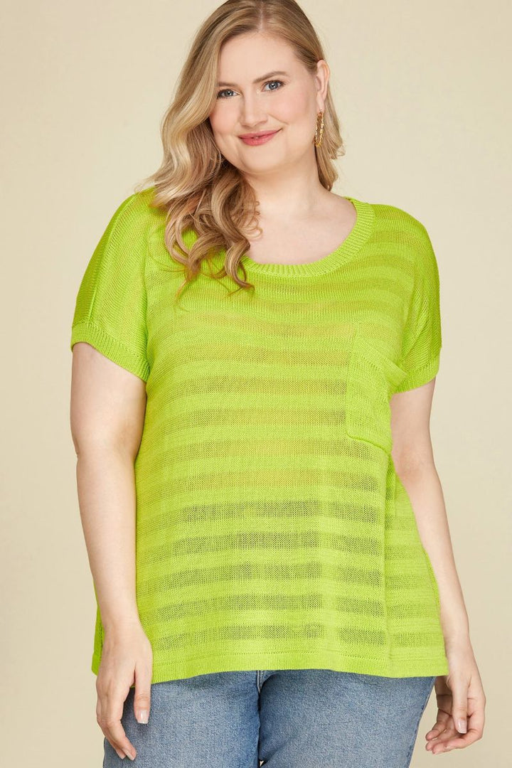 LIME DROP SHOULDER SHEER KNIT PLUS SIZE TOP