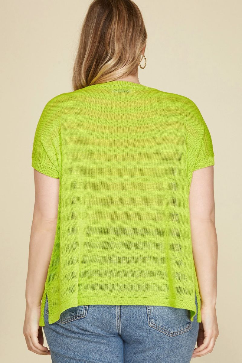 LIME DROP SHOULDER SHEER KNIT PLUS SIZE TOP