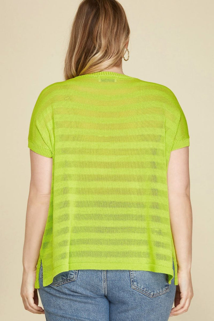 LIME DROP SHOULDER SHEER KNIT PLUS SIZE TOP