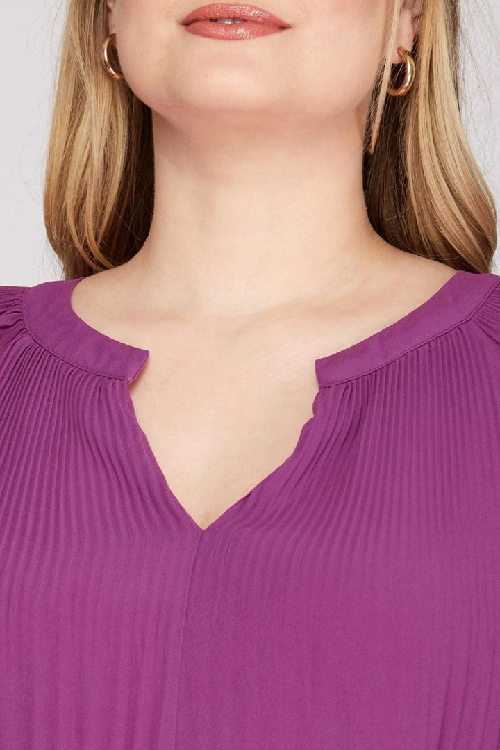 MAGENTA PURPLE FLOUNCE SLEEVES PLEATED WAIST SASH PLUS SIZE MINI DRESS SKPSY3953