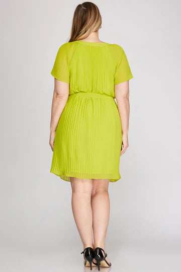FLOUNCE SLEEVES PLEATED WAIST SASH PLUS SIZE MINI DRESS SKPSY3953