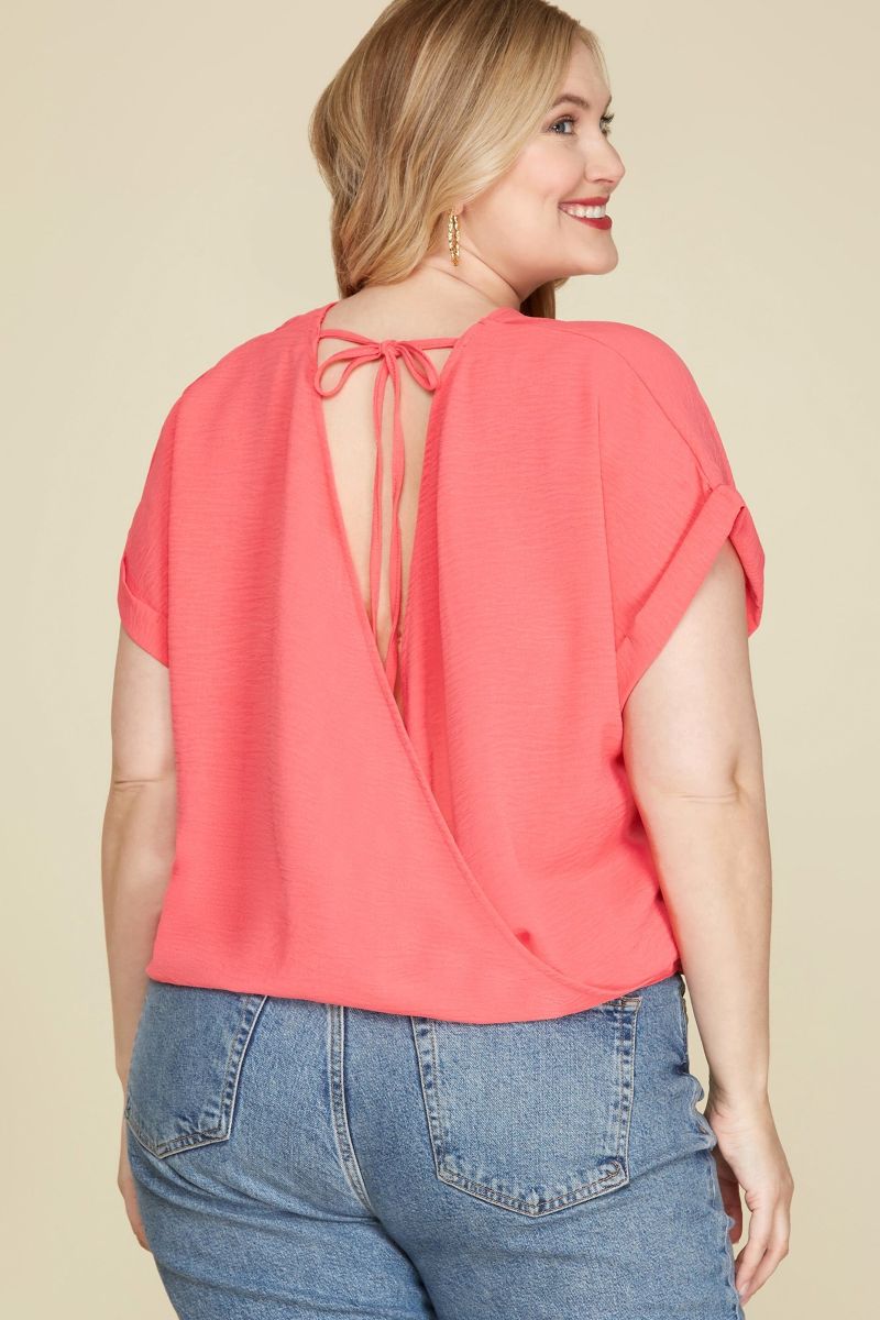CORAL SURPLICE DROP SHOULDER BACK STRAP PLUS SIZE TOP SKPSY4445
