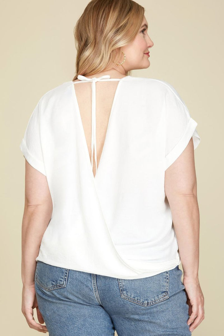 OFF WHITE SURPLICE DROP SHOULDER BACK STRAP PLUS SIZE TOP SKPSY4445