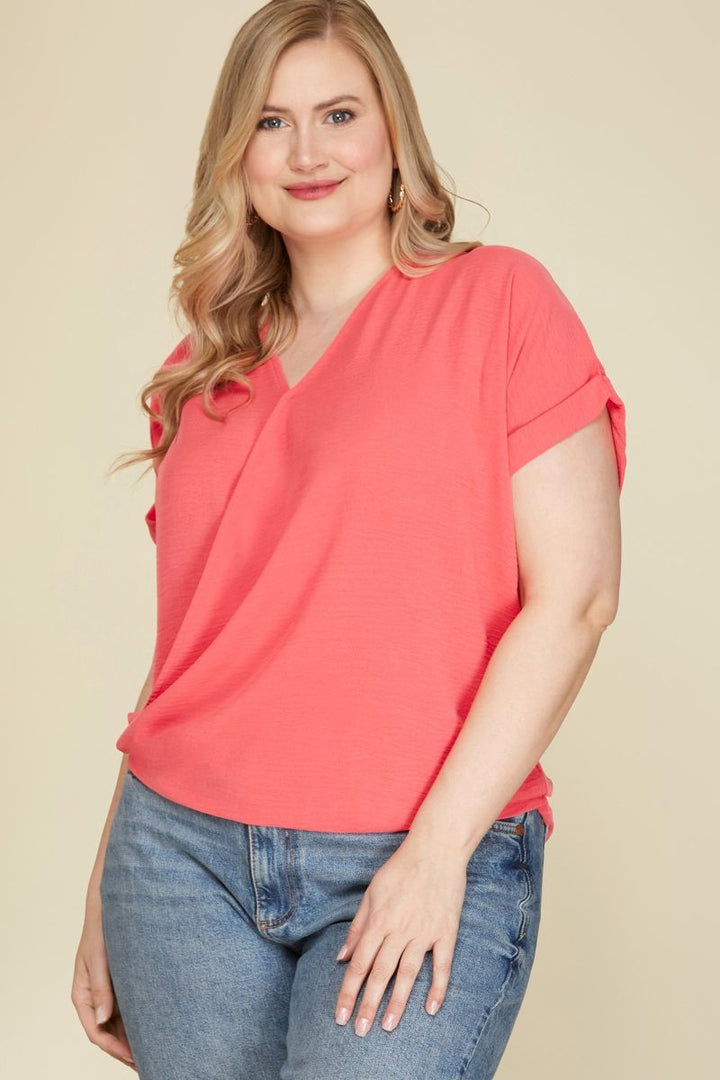 CORAL SURPLICE DROP SHOULDER BACK STRAP PLUS SIZE TOP SKPSY4445