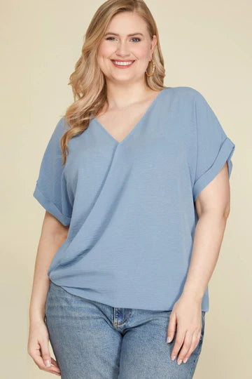 CORAL SURPLICE DROP SHOULDER BACK STRAP PLUS SIZE TOP SKPSY4445