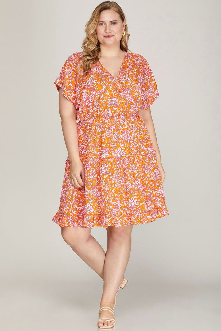 TANGERINE KIMONO SLEEVES SURPILCE TIERED WOVEN PLUS SIZE MINI DRESS SKPSY6471