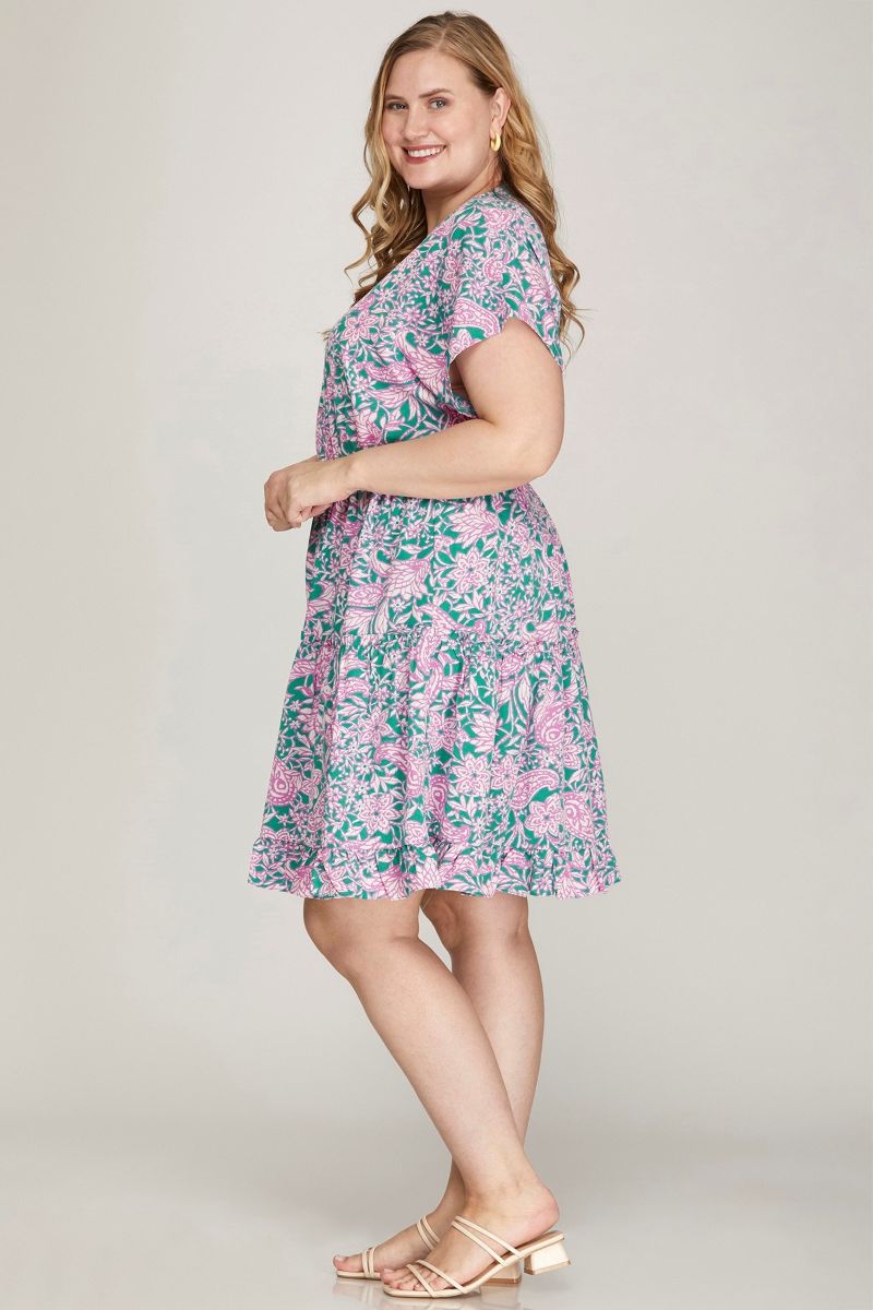 JADE KIMONO SLEEVES SURPILCE TIERED WOVEN PLUS SIZE MINI DRESS SKPSY6471