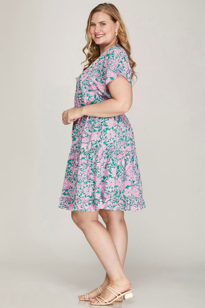 JADE KIMONO SLEEVES SURPILCE TIERED WOVEN PLUS SIZE MINI DRESS SKPSY6471