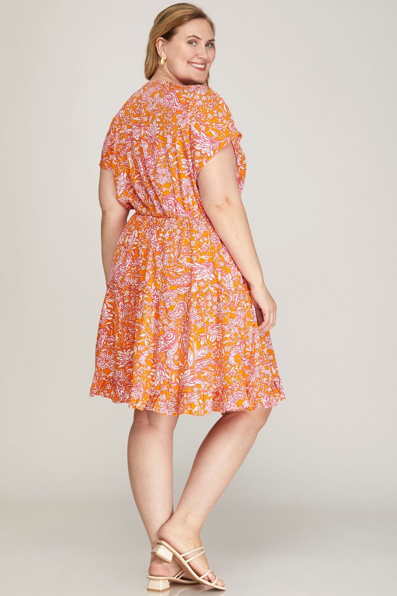 TANGERINE KIMONO SLEEVES SURPILCE TIERED WOVEN PLUS SIZE MINI DRESS SKPSY6471