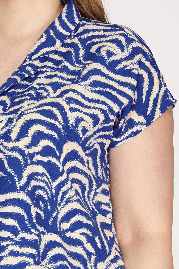 ROYAL BLUE V-NECK COLLARED DROP PLUS SIZE WOVEN TOP SKPSY6930