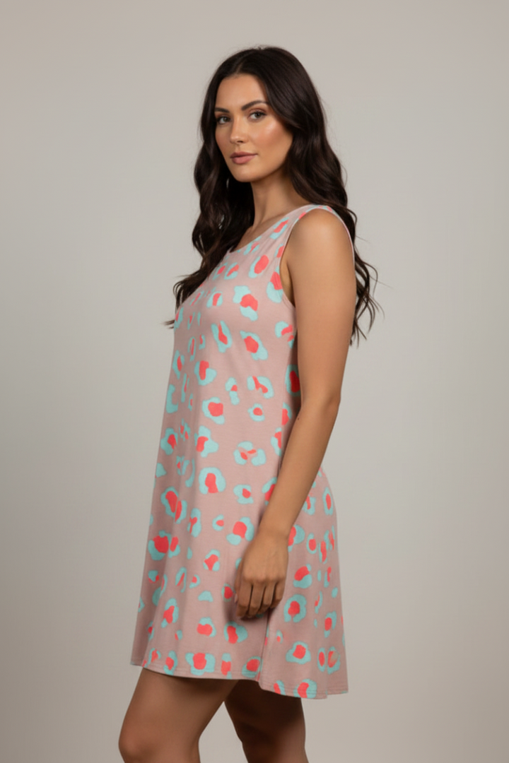 TAUPE SLEEVELESS SWING PLUS SIZE MINI DRESS-VC3158X
