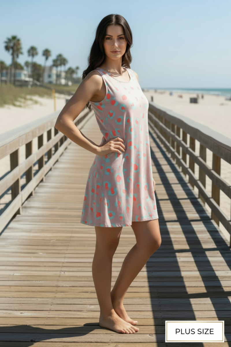 TAUPE SLEEVELESS SWING PLUS SIZE MINI DRESS-VC3158X