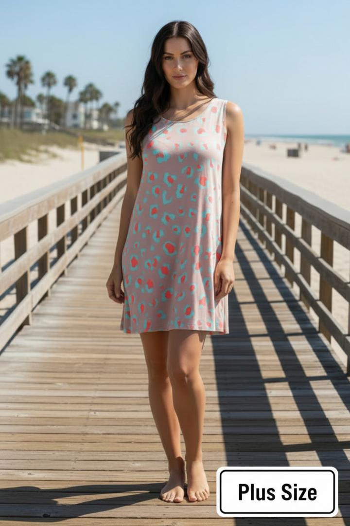 TAUPE SLEEVELESS SWING PLUS SIZE MINI DRESS-VC3158X