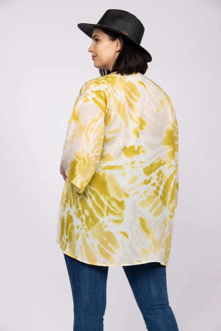 IVORY LIME OPEN FRONT COVER UP PLUS SIZE CARDIGAN-T1787*