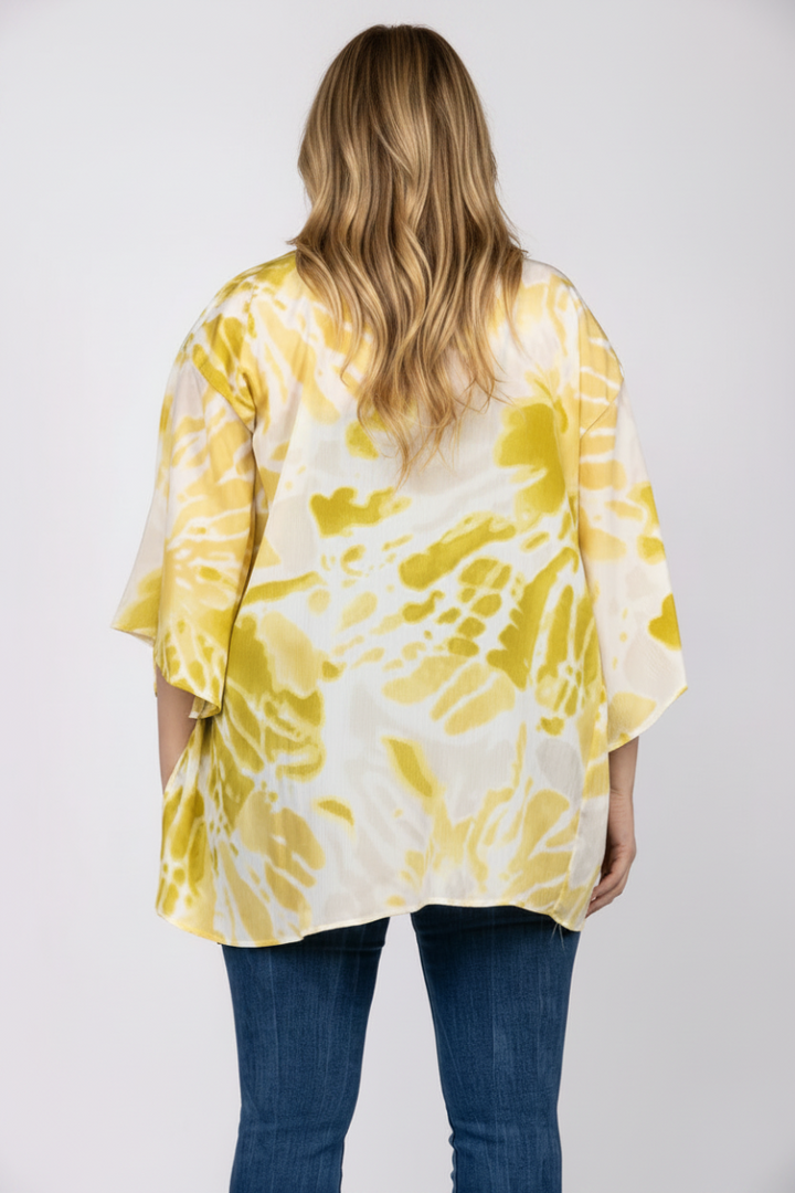 IVORY LIME OPEN FRONT COVER UP PLUS SIZE CARDIGAN-T1787*
