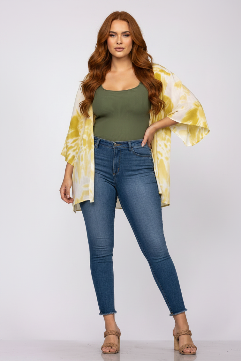 IVORY LIME OPEN FRONT COVER UP PLUS SIZE CARDIGAN-T1787*