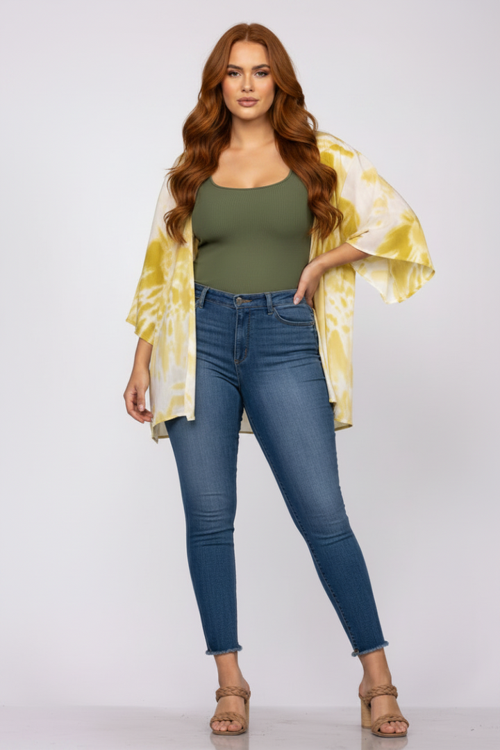 IVORY LIME OPEN FRONT COVER UP PLUS SIZE CARDIGAN-T1787*