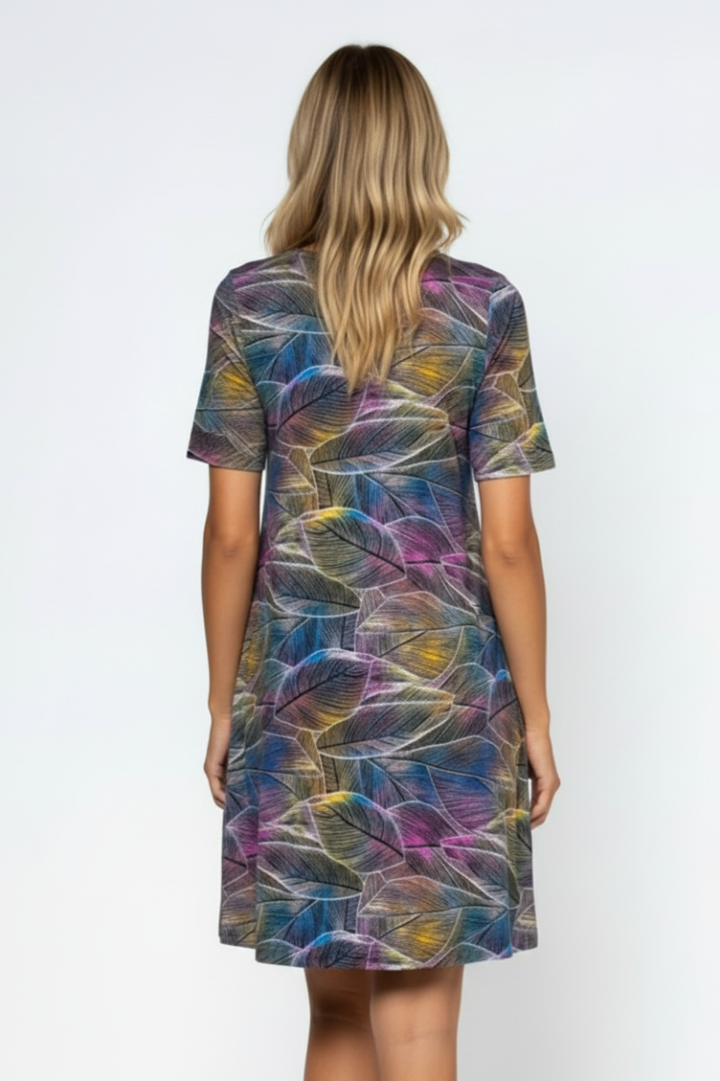BLACK PURPLE LEAVES PRINT MIDI DRESS-VC3500-