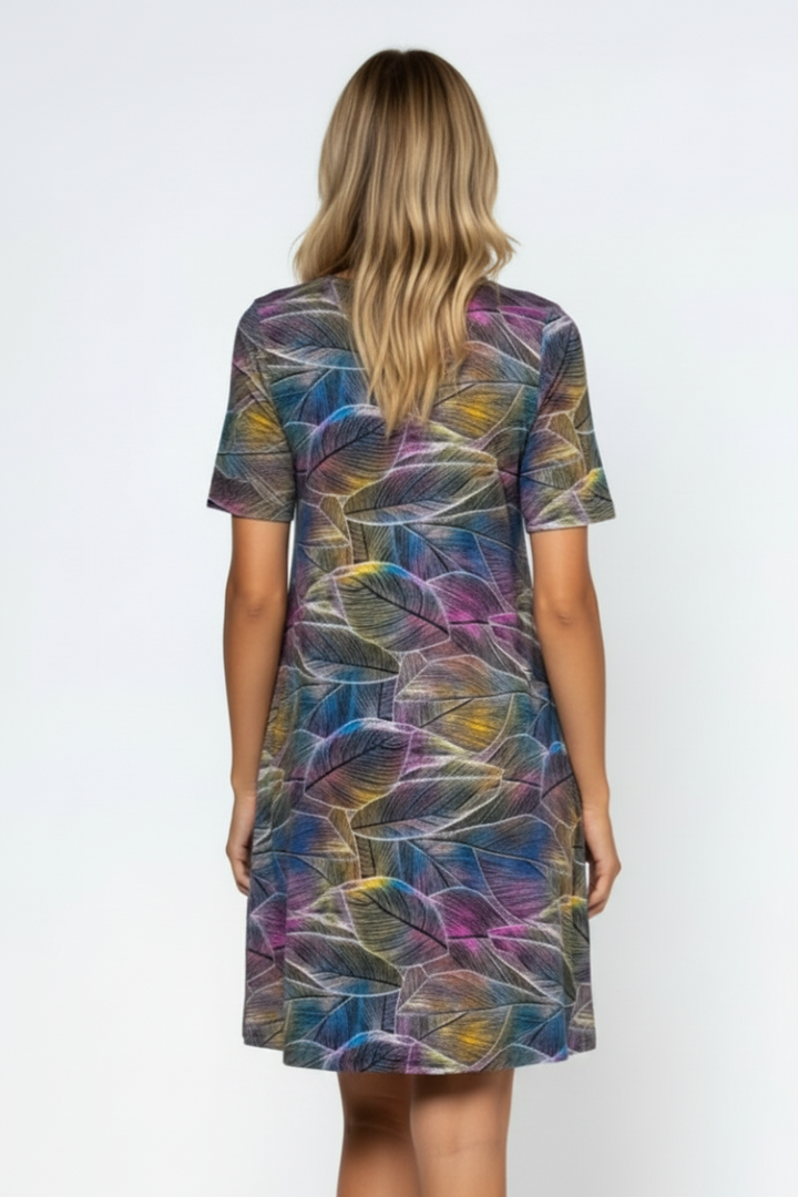 BLACK PURPLE LEAVES PRINT MIDI DRESS-VC3500-