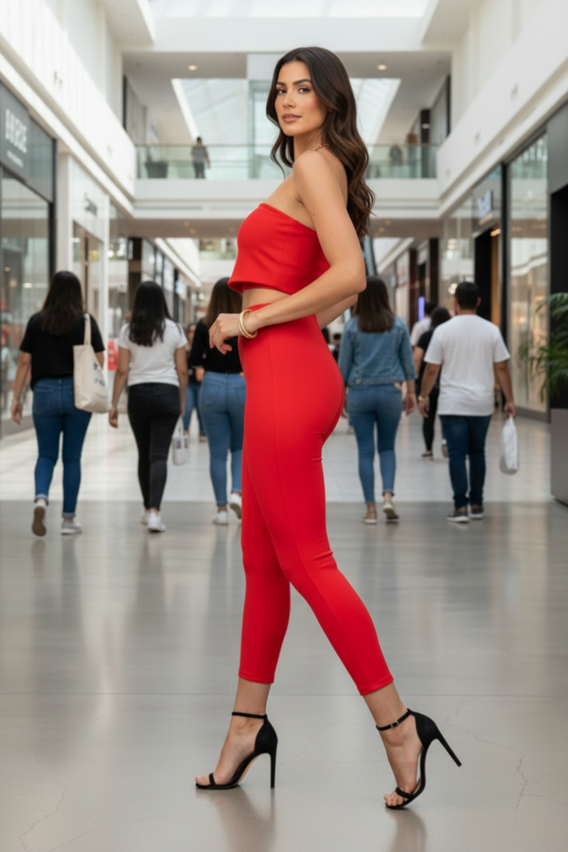 TOMATO PANTS AND DOUBLE LAYER CROP TOP-BS01225-