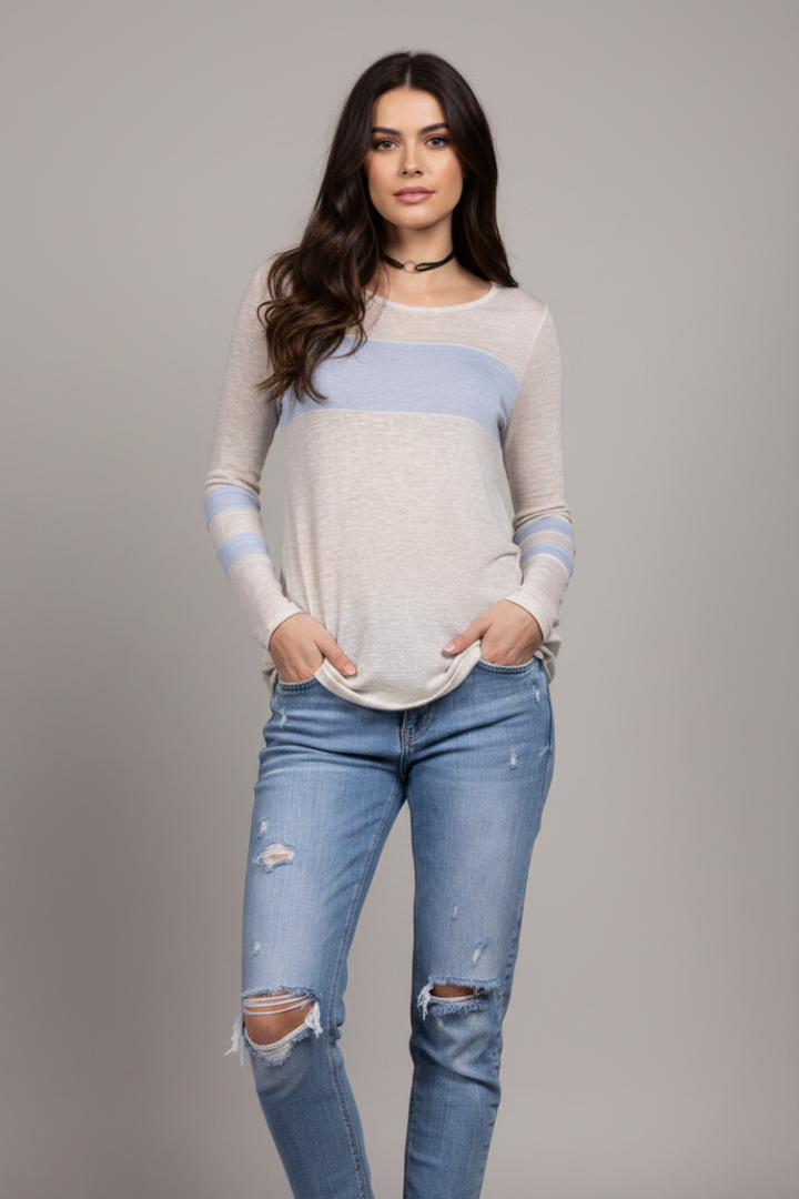 OATMEAL BLUE CONTRAST TOP-VT5056