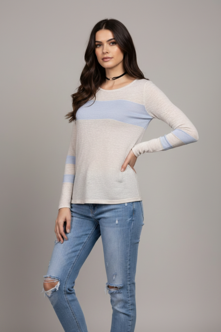 OATMEAL BLUE CONTRAST TOP-VT5056