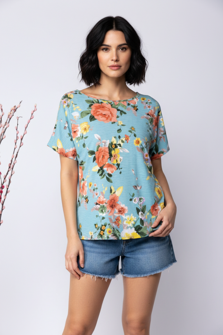 SAGE ORANGE FLORAL PRINT TOP ST1189*