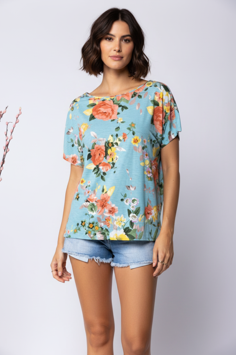 SAGE ORANGE FLORAL PRINT TOP ST1189*