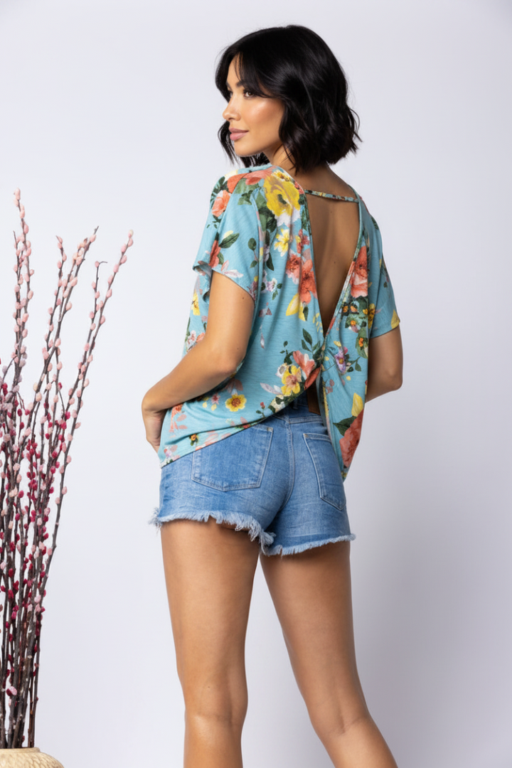 SAGE ORANGE FLORAL PRINT TOP ST1189*