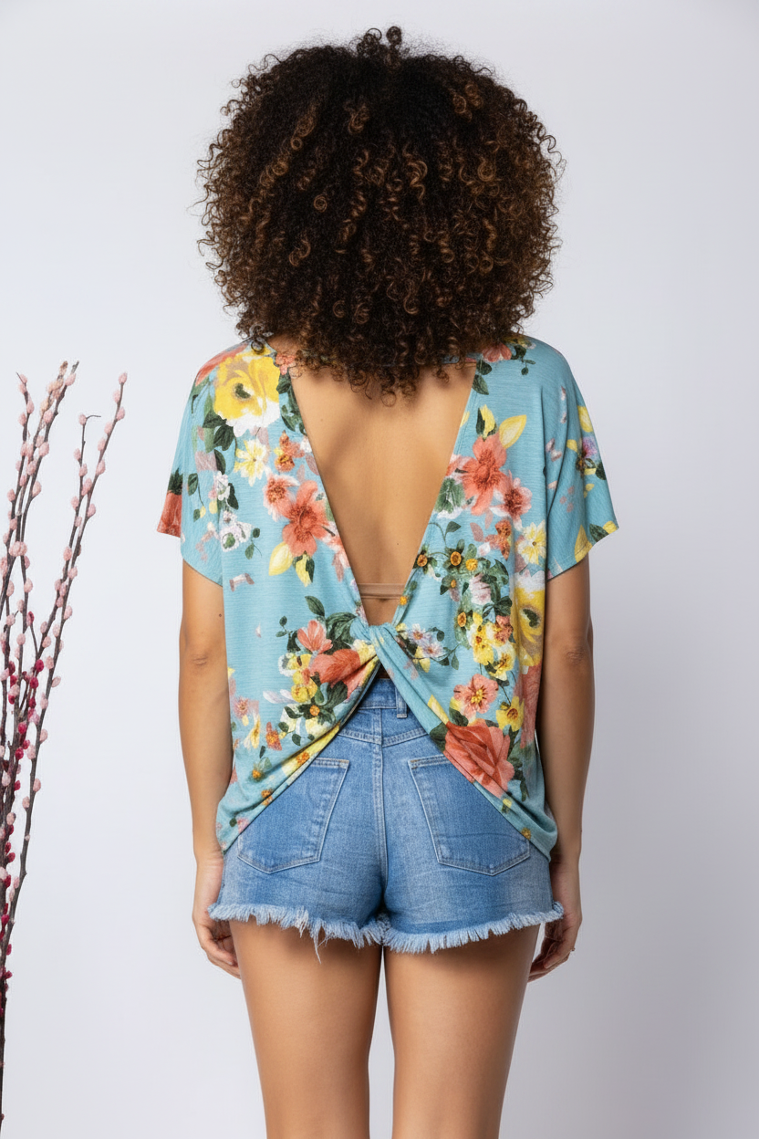 SAGE ORANGE FLORAL PRINT TOP ST1189*
