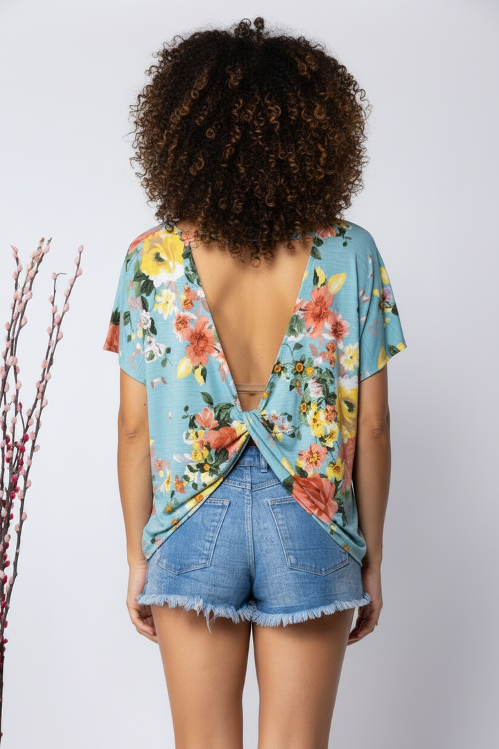 SAGE ORANGE FLORAL PRINT TOP ST1189*
