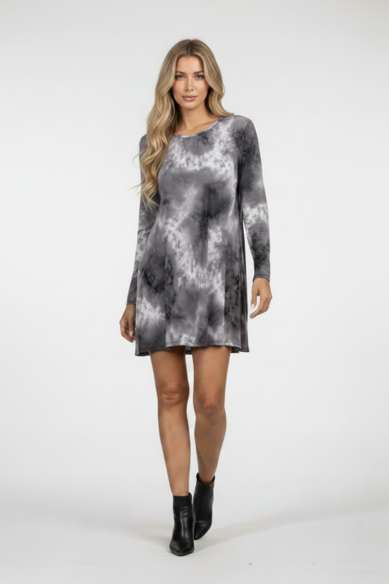 CHARCOAL LONG SLEEVE A LINED MIDI DRESS-SD1146*