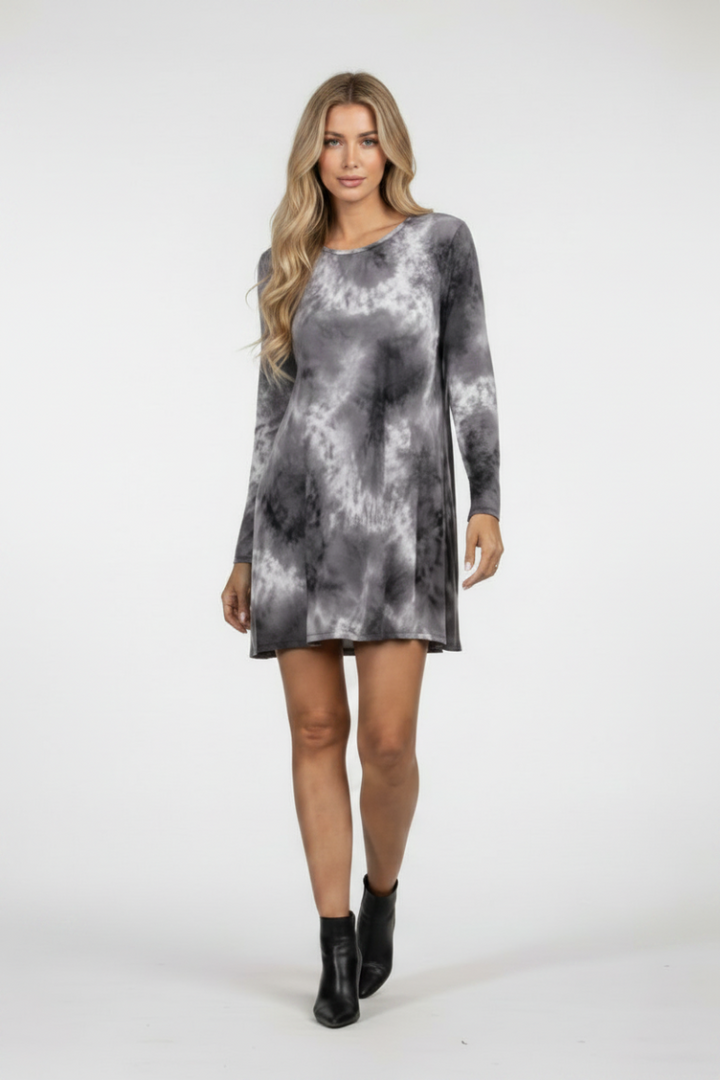 CHARCOAL LONG SLEEVE A LINED MIDI DRESS-SD1146*