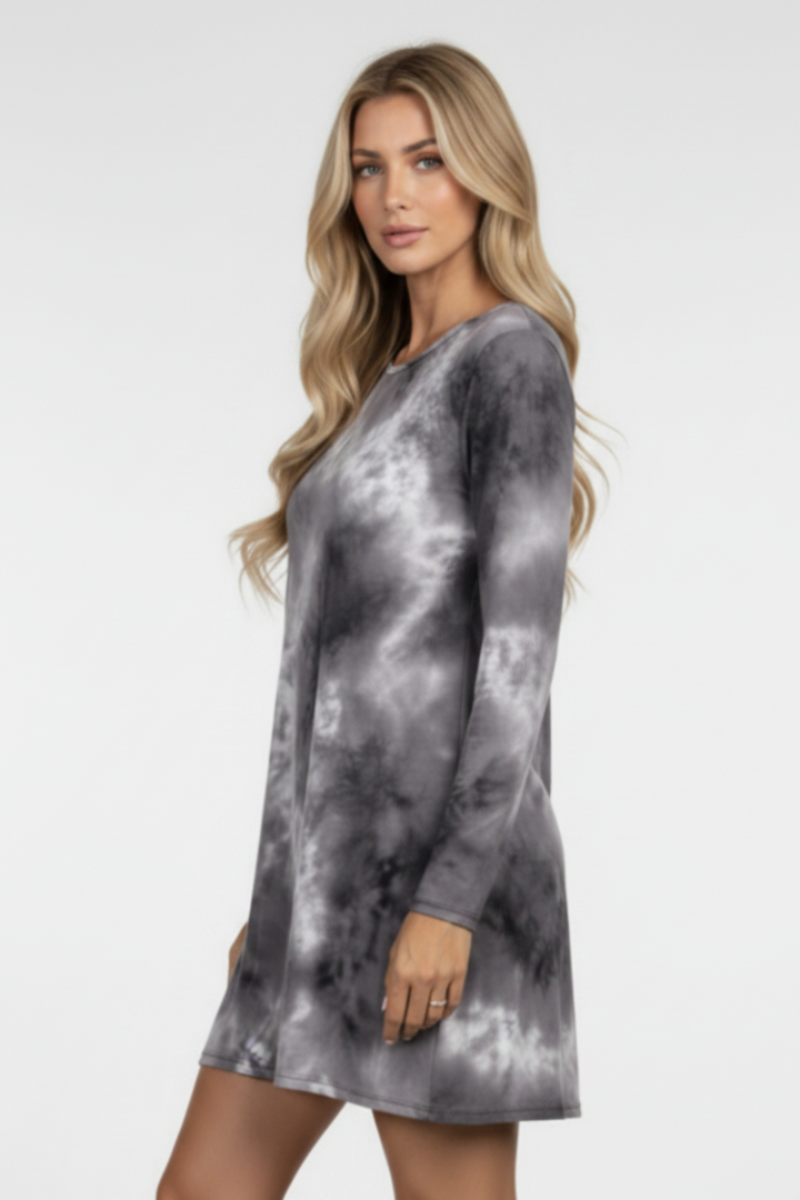 CHARCOAL LONG SLEEVE A LINED MIDI DRESS-SD1146*