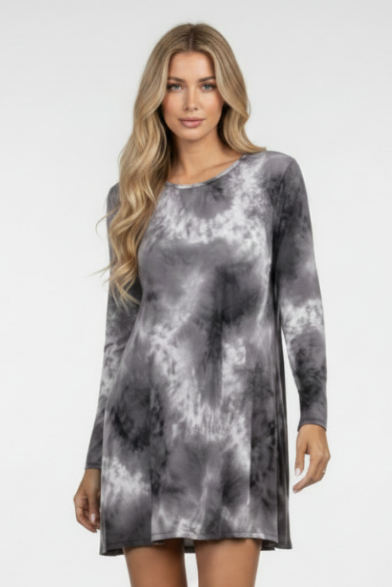 CHARCOAL LONG SLEEVE A LINED MIDI DRESS-SD1146*