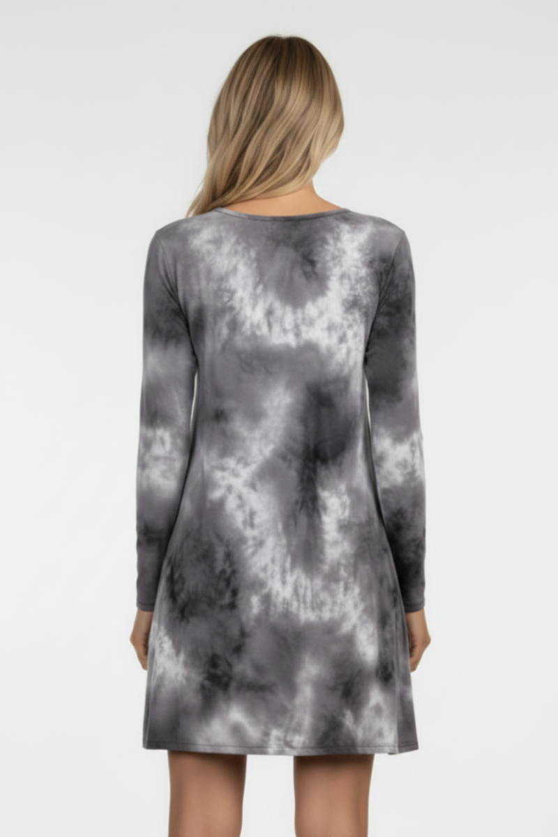 CHARCOAL LONG SLEEVE A LINED MIDI DRESS-SD1146*