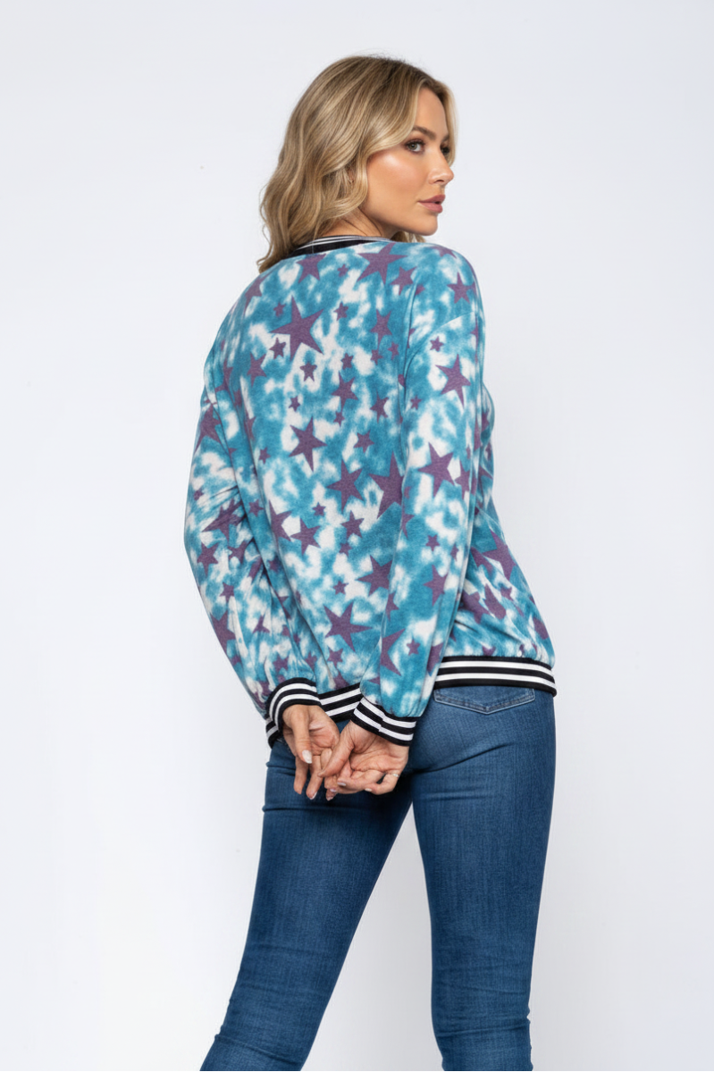 STAR PRINT LONG SLEEVES TOP TJ10340