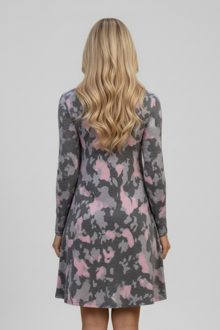CAMOUFLAGE ANIMAL PRINT SHIFT DRESS-CD43517G-